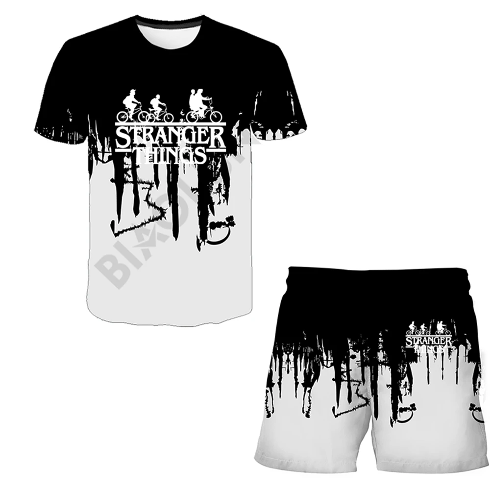 

STRANGER THINGS Summer 3D Printing Men's Short Sleeve T-Shirt + Shorts Casual Fashion Suit Sportswear Two-Piece Set