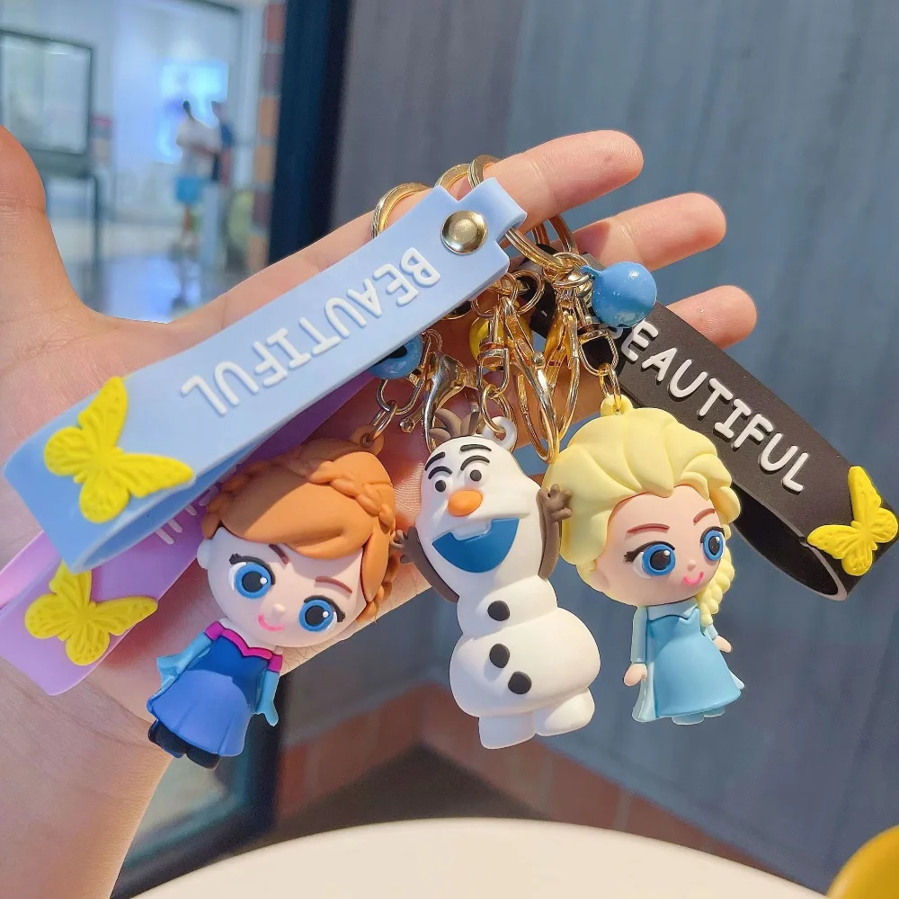 2023 New Disney Kawaii Keychain Elsa Anna Frozen Princess Series Creative Cartoon Schoolbag Pendants Car Keychain Childrens Gift