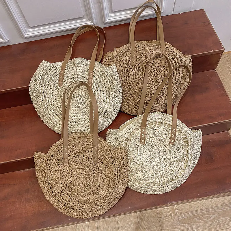 

Gusure Summer Round Straw Rattan Bag Casual Handmade Woven Beach Totes Female Large Capacity Shoulder Bags Travel Handbag sac