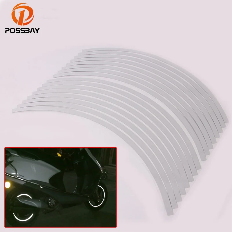 

POSSBAY 16 Pieces Car Motorcycle 17"-19" Reflective Wheel Rim Stripe Tape Stickers White Decal Auto Styling Sticker Cafe Racer
