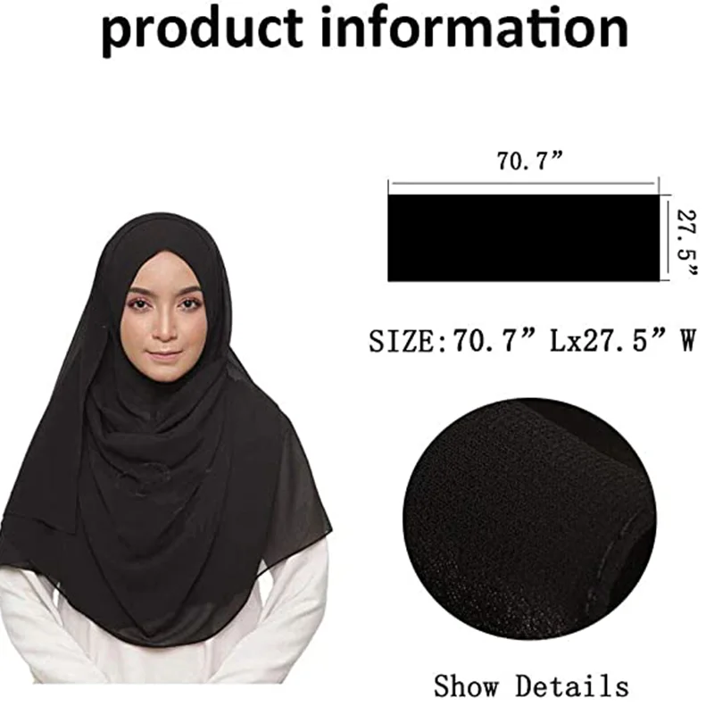 Chiffon Plain Hijab Scarfs for Muslim Women Matching Abaya Set Solid Color Head Shawl Scarves Wrap Scarves Islamic Headscarf