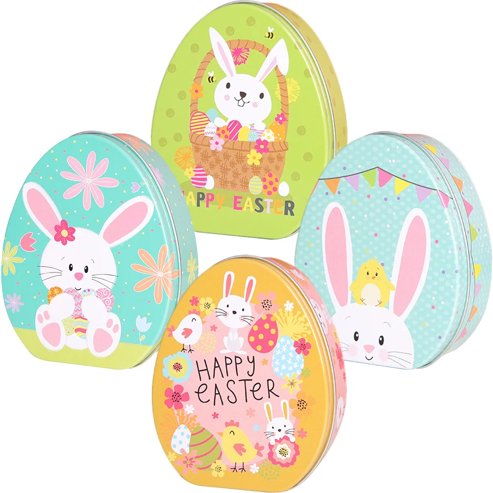

4pcs Bunny Pattern Treat Boxes Tinplate Gift Boxes Candy Case Chocolate Packing Box DIY Party Favor Box