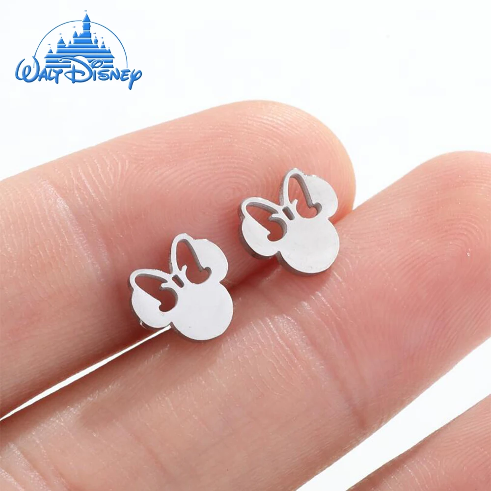 

Disney Mickey Mouse Stainless Steel Earrings Trend New Cute Cartoon Bow Minnie Charms Ear Stud For Women Jewelry Party Gifts
