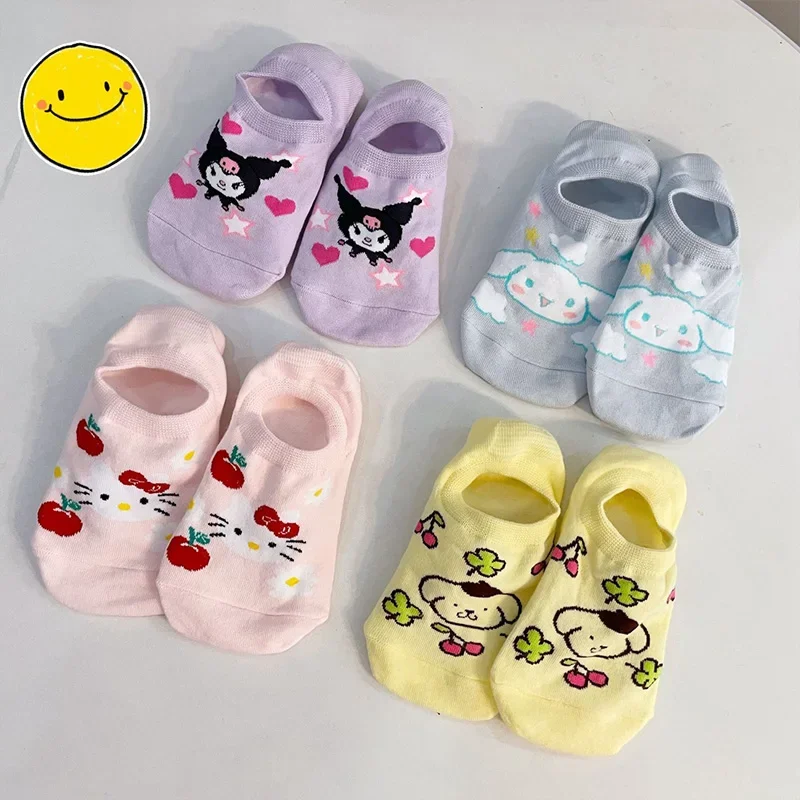 Летние кавайные носки из аниме Hello Kitty Kuromi Sanrio милые невидимые носки-лодочки в