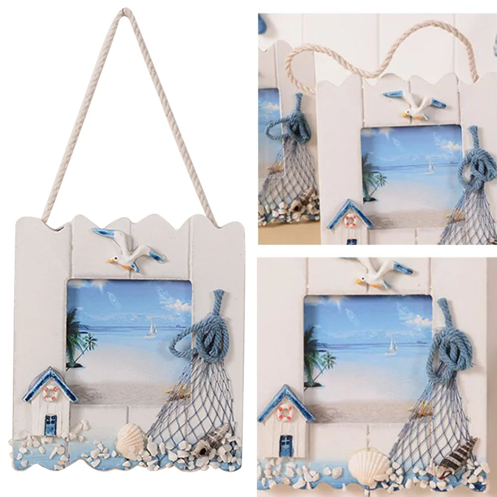 

Picture Frame Beach Frames Photo Mediterranean Style Nautical Wooden Seashell Themed Ocean Holder Summer Decor