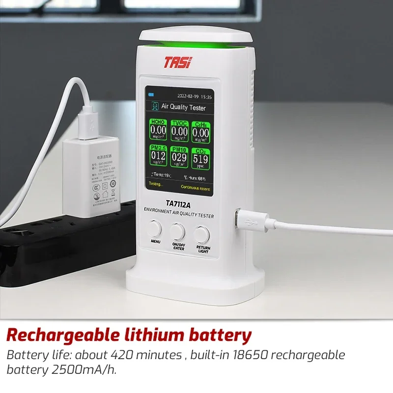 TASI 8 в 1 детектор качества воздуха PM2 5 PM10 HCHO TVOC C6H6 CO2 термометр монитор