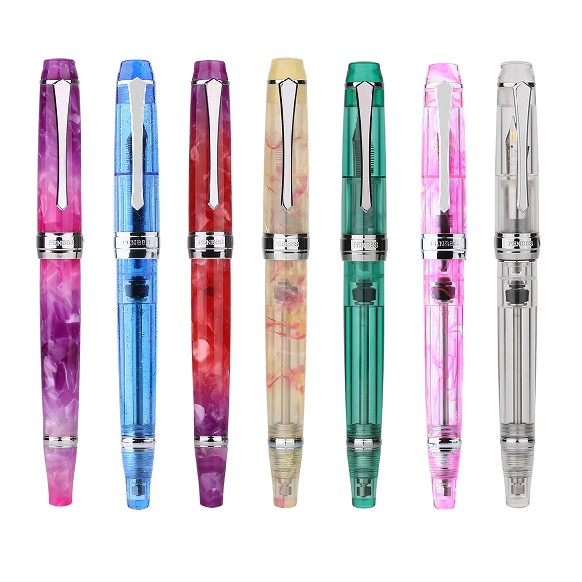 PENBBS 456 Vacuum Filling Fountain Pen EF/F/M Nib, New Color Transparent / Patterns Writing Office Gift Pen with Box Set