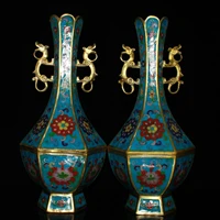 13 tibetan temple collection old bronze cloisonne dragon ear hexagon pot bellied vase a pair gather fortune ornament town house