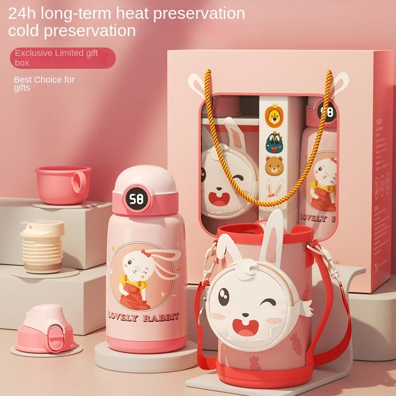 

New Smart Antibacterial Children's Thermos Cup 316 Stainless Steel Water Cup Four Lids with Straw Student Water Cup Gift Box