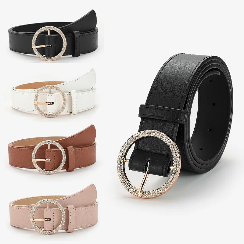 

Women's Belt 2022 New Fashion Inlaid Rhinestone Design Temperament Round Buckle Retro Dress Brand Casual Jeans Belt