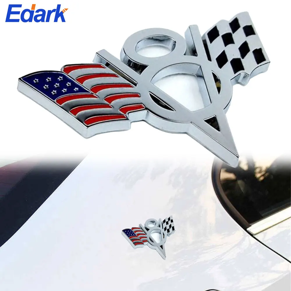 

Металлическая 3d-эмблема V8, 1 шт., значок с американским гоночным флагом, декоративная наклейка на корпус автомобиля, задний багажник, наклейки с боковыми крыльями, автомобильные аксессуары