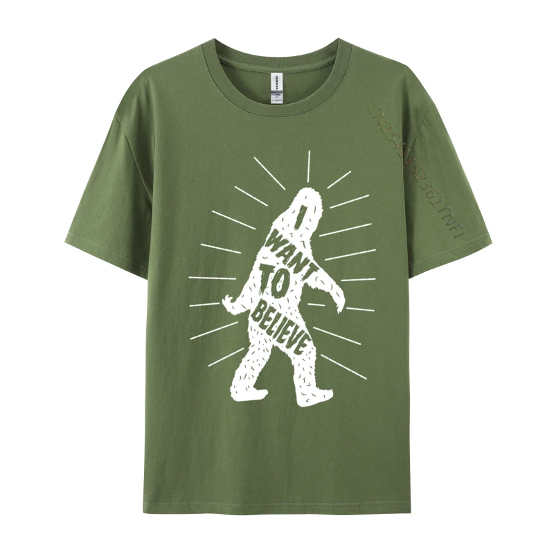 Funny Bigfoot Shirt I Want To Believe Design T Cotton Men T-Shirt Tops &amp Tees Classic