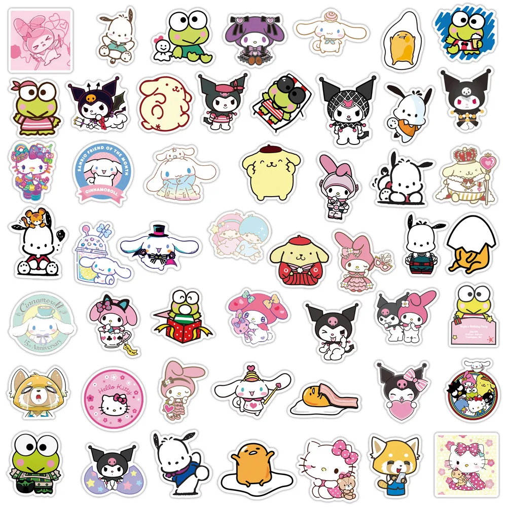 

Kawaii Sanrioed Anime Cartoon series Kuromi My melody Cinnamoroll KT cat 100 pcs cute doodle stickers stickers girl heart