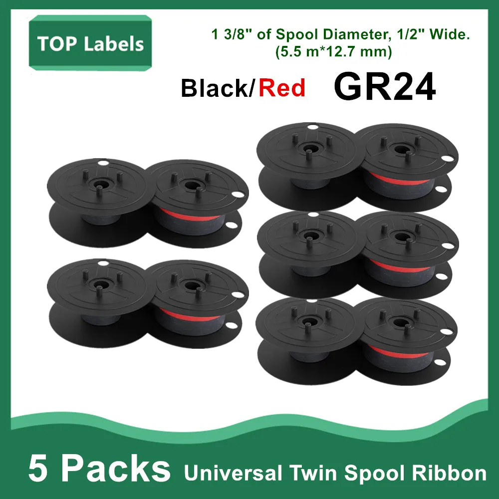 

5PK GR24 Universal Twin Spool Calculator Ribbon Label 1197p 11210 For Sharp el-1197piii Adding Machine Ribbons (Black/Red)