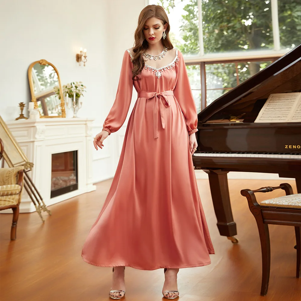 Elegant Muslim Woman Dress Retro Fashion Abaya Dubai Turkey Party Arabic Long Dress Moroccan Kaftan Robe Islam Clothing Caftan