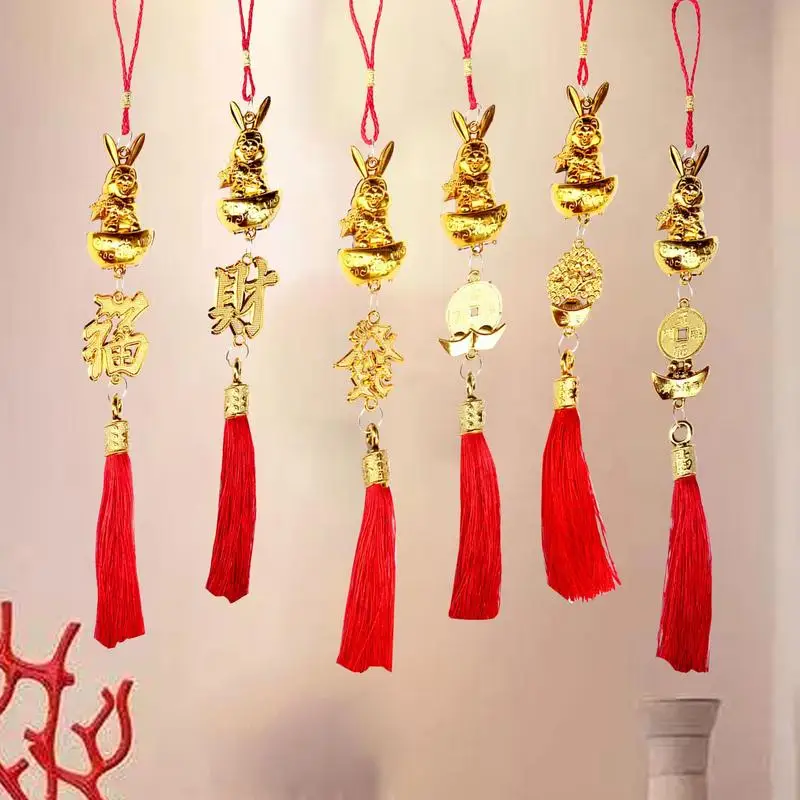 

Car Rabbit Pendant Chinese Rabbit New Year Decorations Christmas Tree Hanging Ornaments Cute Rear View Mirror Charms Home Decor