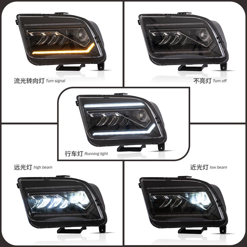 Head Lamp for FORD Mustang LED Headlight 2005-2009 Headlights DRL Turn Signal High Beam Angel Eye Projector Lens