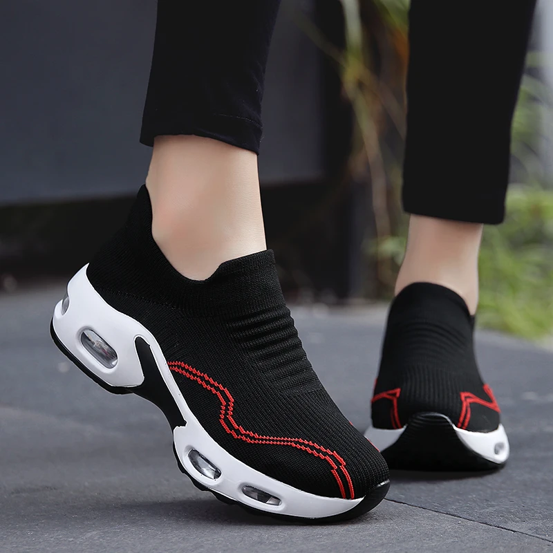 

Woman Knit Sock Shoes Breathable Mesh Platform Sneakers Women Slip on Soft Ladies Casual Running Shoes Flats Sports Big Size 43