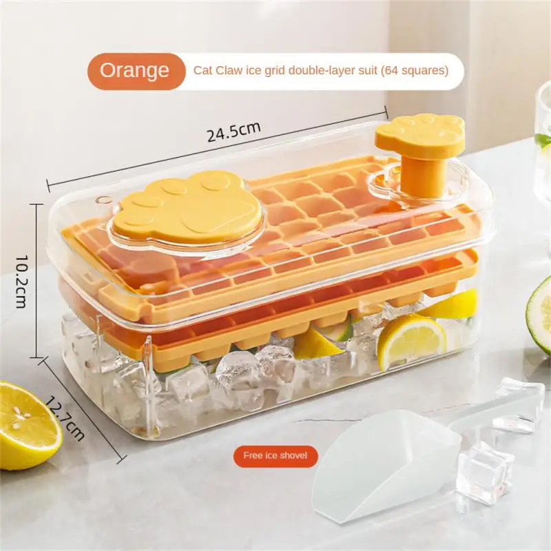

Ice Cream Mold Rectangle Double Layer Easy To Release Press With Cover Mold Ice Mold Cat Paw Pressing Ice Box One-click