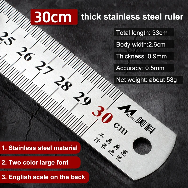 

Stainless Steel Straight Ruler Centimeter Inches Scale Gauging Tools Double Side Gauges Measuring Tool 15cm/20cm/30cm/50cm