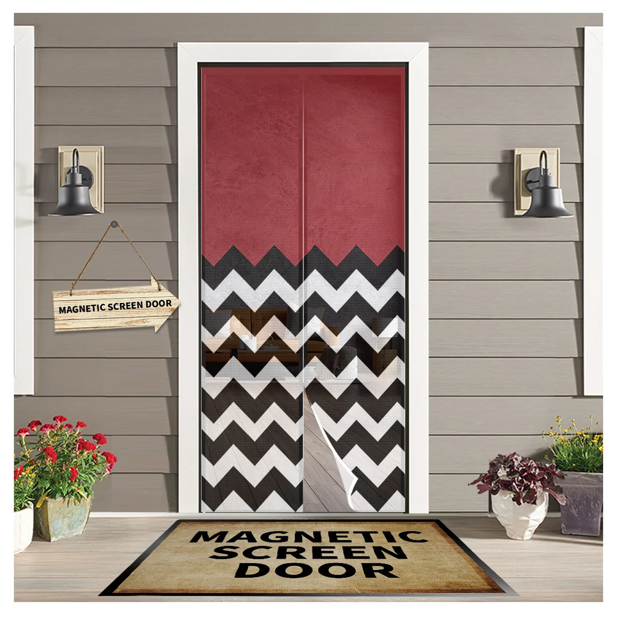 

Ripple Red White Black New Bedroom Door Curtain Magnetic Mosquito Screen Kitchen Door Voile Fabric Mosquito Net