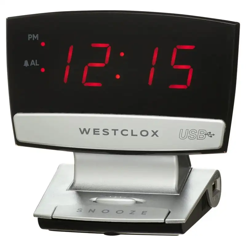 

and Black Digital Desk or Night Table Alarm Clock with USB Charging Port – Model 71014X