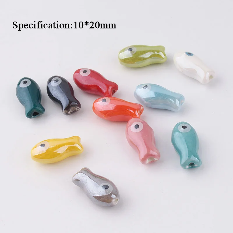 2pcs 10*20mm Vintage Ceramics Spacer Beads Hand-painted Coloured Fish Straight Holes Beads Diy Bracelet Necklace Accessories