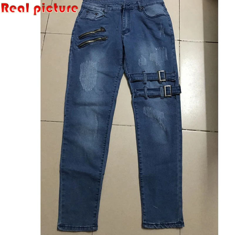 New Hole Zipper Jeans Men Spring Summer Boyfriend Jeans Men Streetwear Skinny Cacual Long Denim Pants Trousers