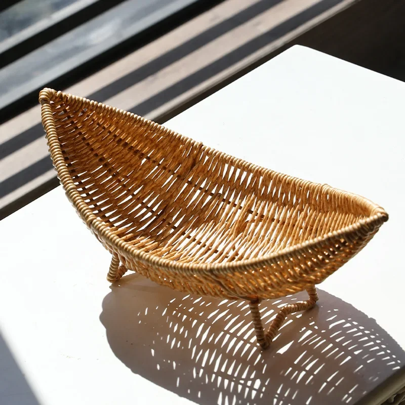 Imitation Rattan Fruit Bowl Tray Coffee Table Woven Sundries Basket Vegetable Plastic Egg for Kitchen
