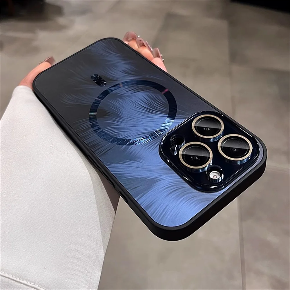 Ослепительный магнитный чехол для телефона Magsafe с блестящим перьями iPhone 16 15 14 13 12