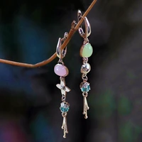fashion pink green stone tassel drop earrings 2022 new silver color metal star blue crystal statement earrings for women