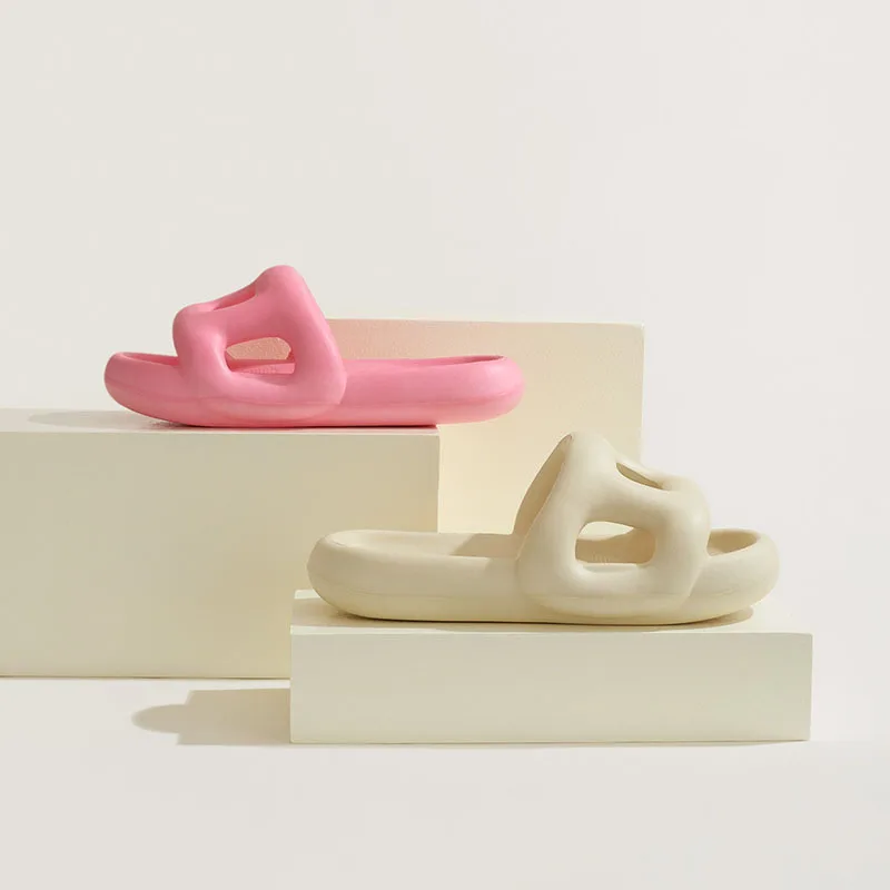 Women Men Slippers Summer Hollow Out Non-Slip Bathroom Soft Thick Bottom Slides Beach Pool Sandals Unisex Couples Platform Shoes