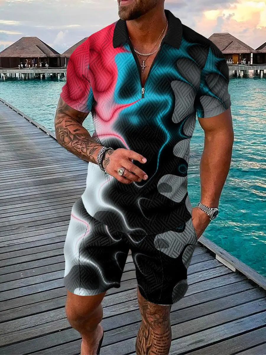 Men's Tracksuit Casual Summer Short Sleeve Polo Shirt and shorts Suit two-Piece Set Male Clothing Streetwear Clothes for Men