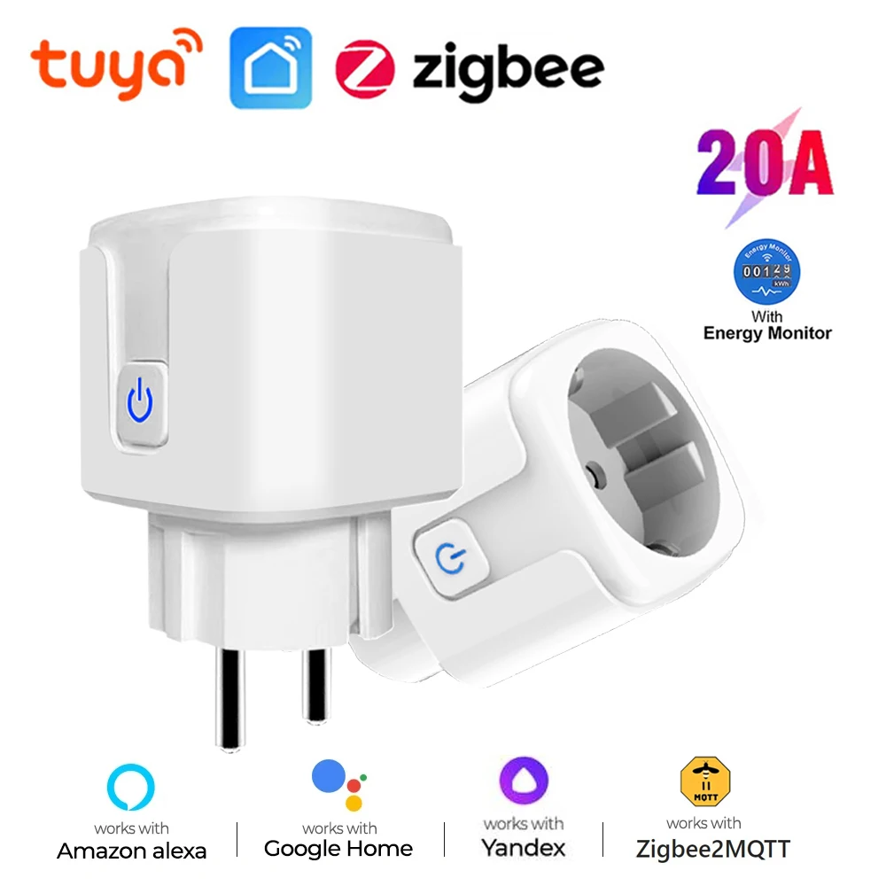 

Tuya Zigbee Smart Plug 20A EU Smart Socket Outlet With Power Monitor Timing Function Voice Control Via Google Home Alexa Yandex