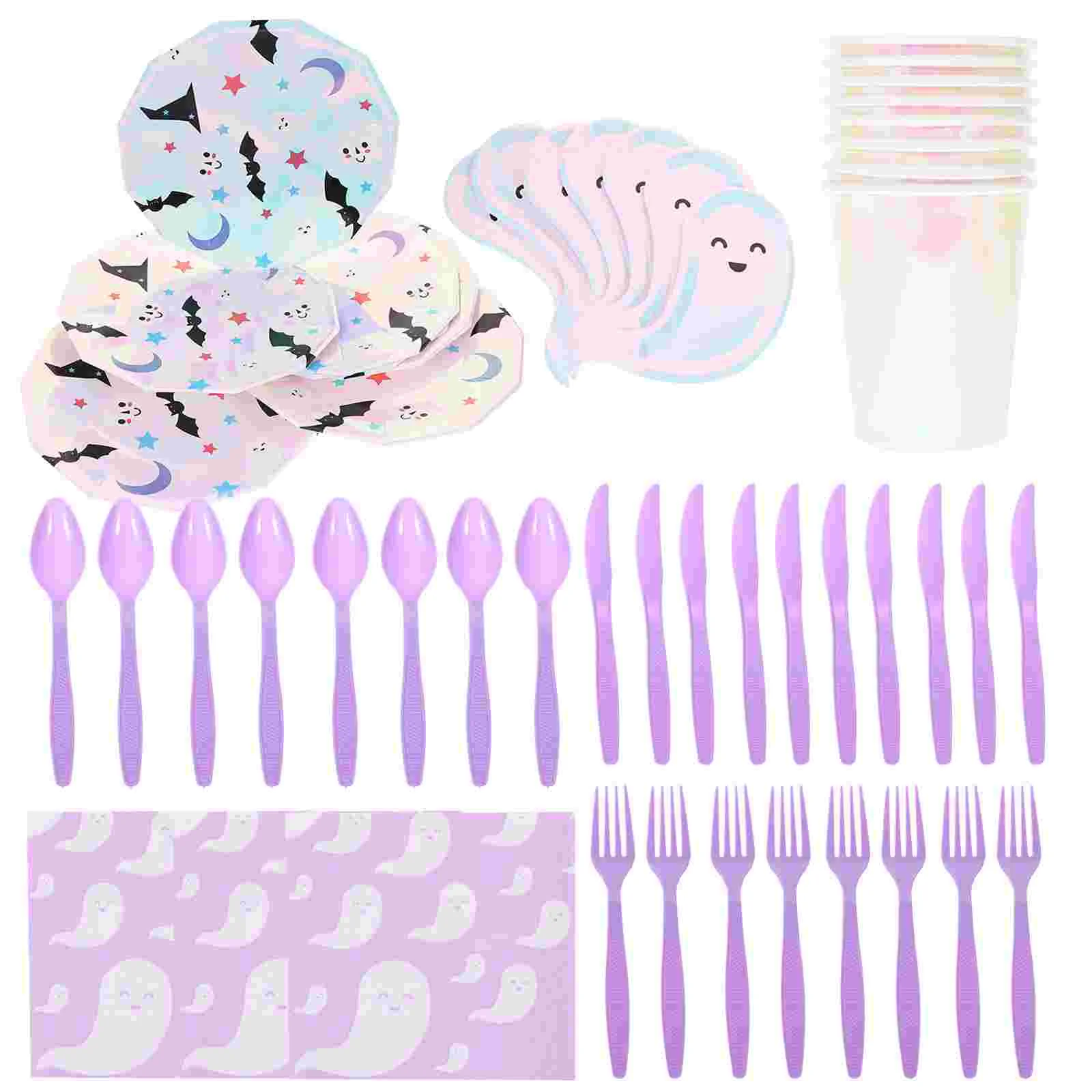 

Halloween Supplies Fork Cutting Tool Decor Party Dinner Napkins Soft Paper Plate Cup Suit