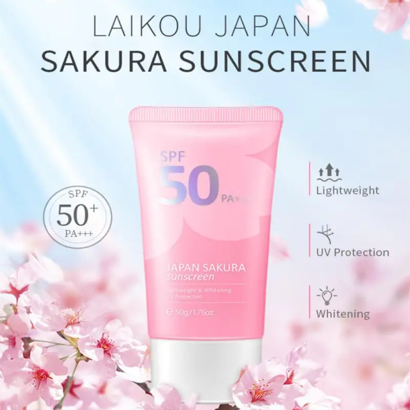 

LAIKOU Sakura Sunscreen Cream Protector Facial Sun Block SPF50 PA+++ Gel Isolation Lotion Cream Summer Body Whitening Care