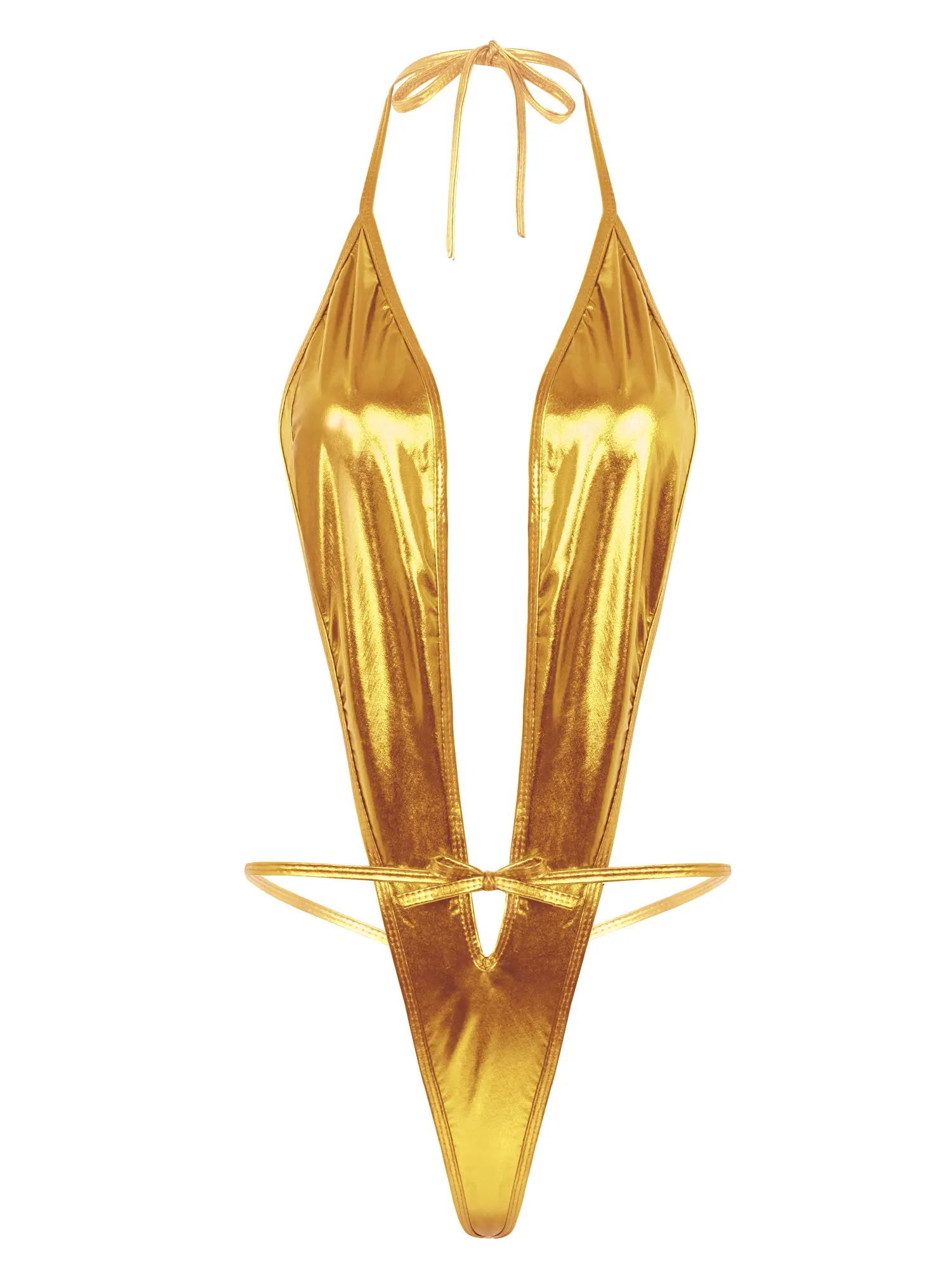 

Womens Ladies Shiny Exotic Apparel Bodysuits Catsuit Metallic Leather Bodysuit Lace-up Lingerie Micro Bikini Wetlook Clubwear