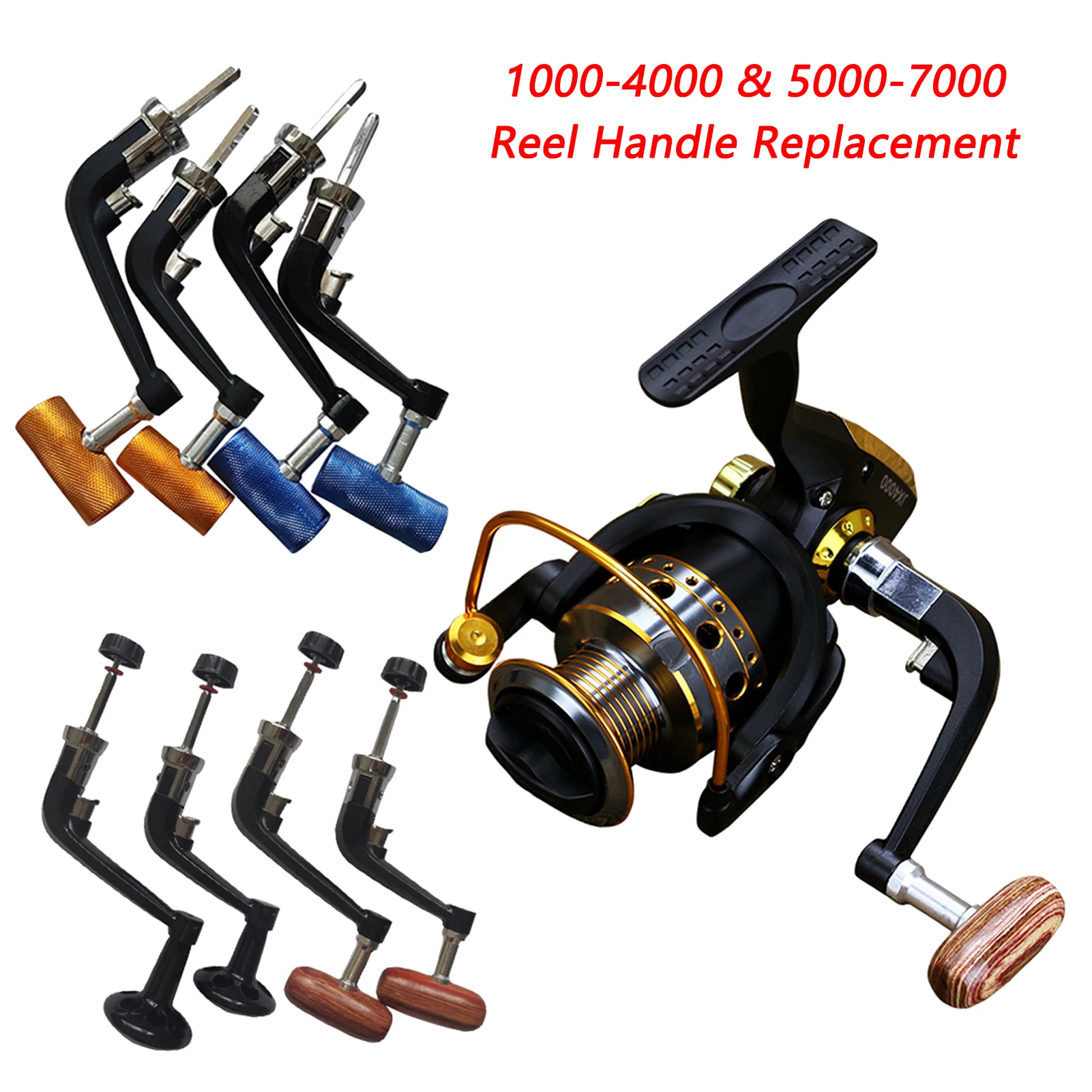 Wood Spinning Reel Handle Replacement 1000 to 4000 Fishing Reel Rotary Knob Power Grip 5000 to 7000 Half-Metal Reel Arm Rocker