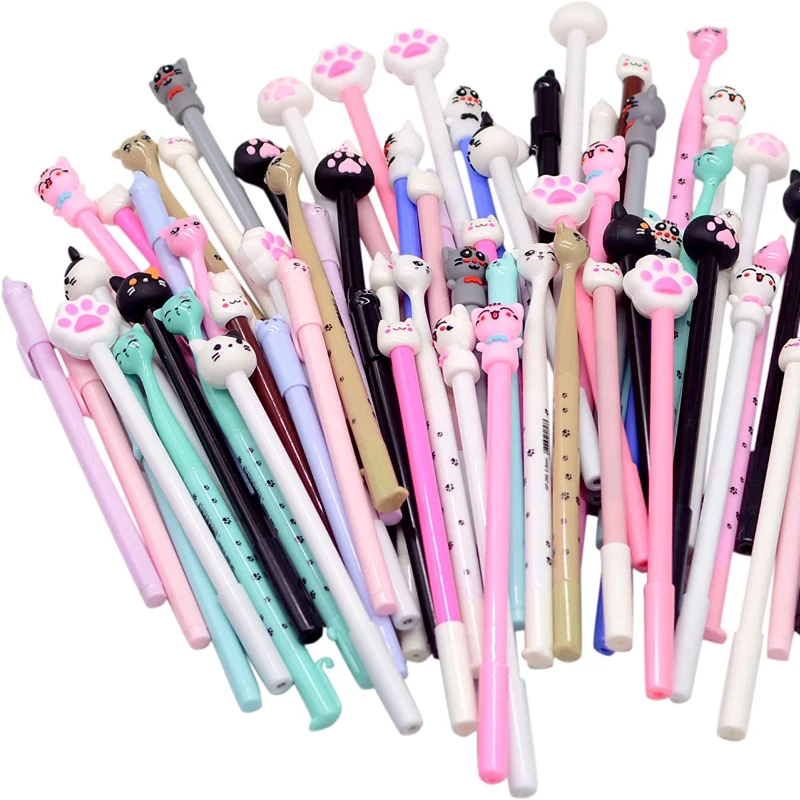 

50 шт. милые мультяшные новые гелевые чернильные ручки для кошек, ручки для письма 0,5 мм, черные чернила, забавные кавайные оптом для детей, офисные школьные принадлежности