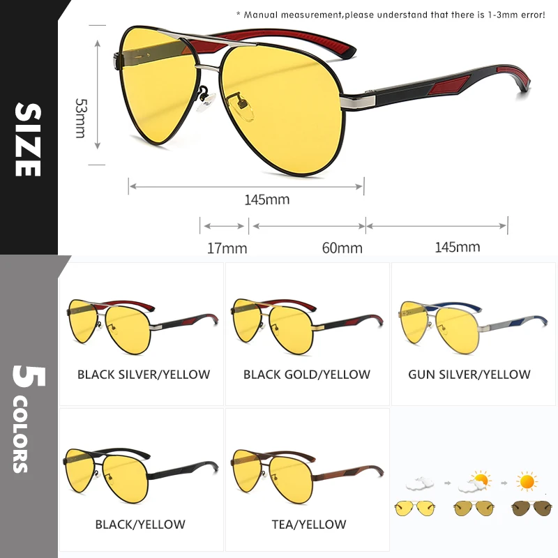 LIOUMO Top Quality Aviation Men Sunglasses Polarized Driving Photochromic Day Night Vision Goggle Women oculos de sol masculino |