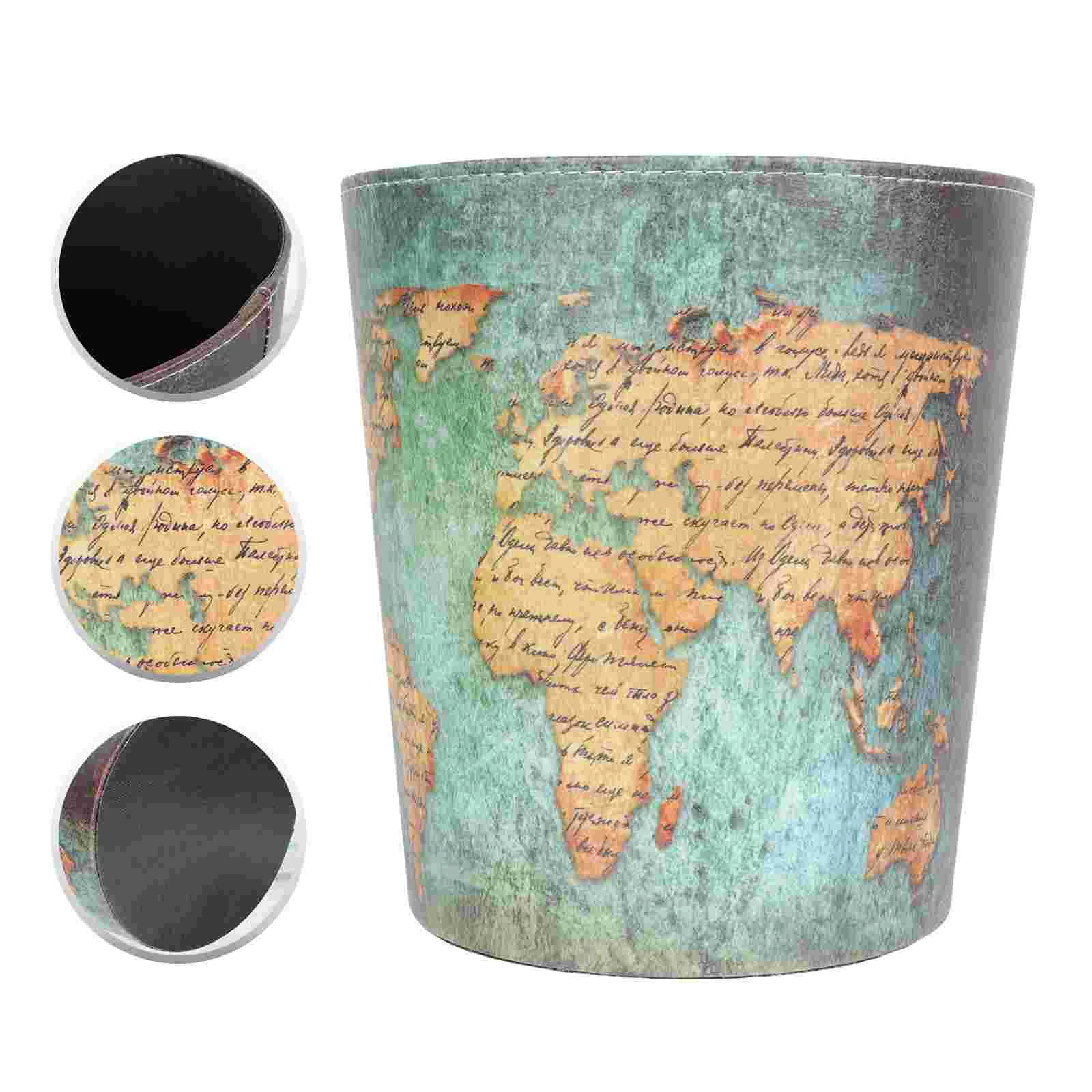 

1Pc World Map Trash Can Decorative Trash Can Bathroom Wastebasket Waste Bins Kitchen Trash Container