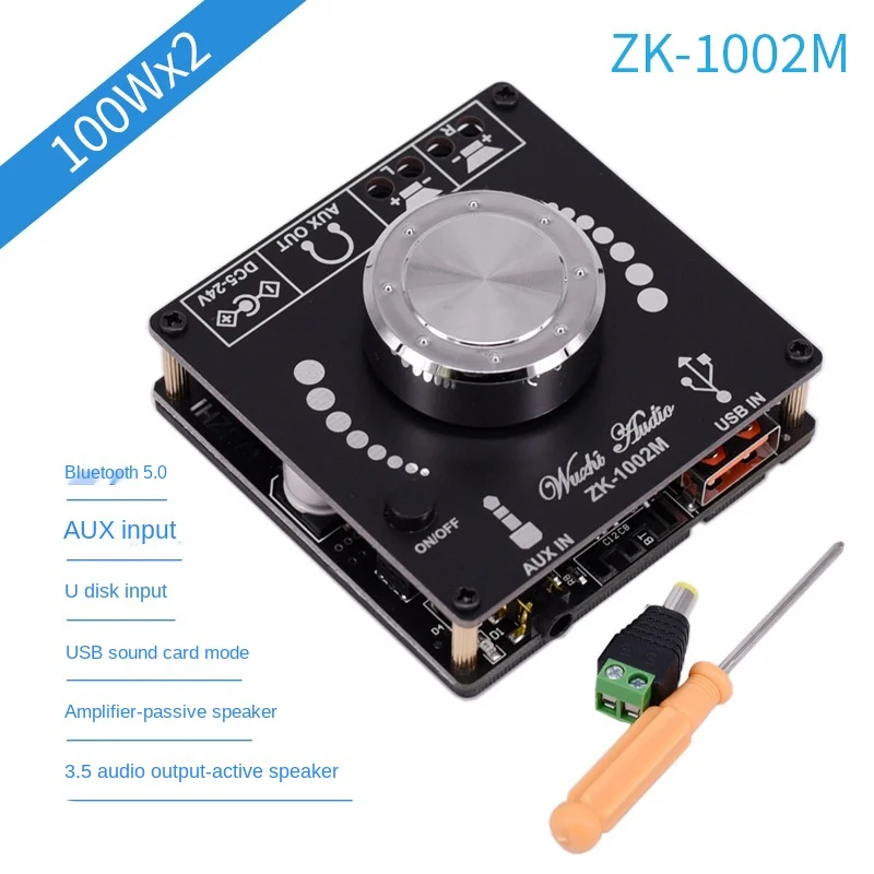 Купи ZK-1002M 100W+100W Bluetooth 5.0 Power Audio Amplifier Board Stereo AMP Amplificador Home Theater AUX USB за 393 рублей в магазине AliExpress