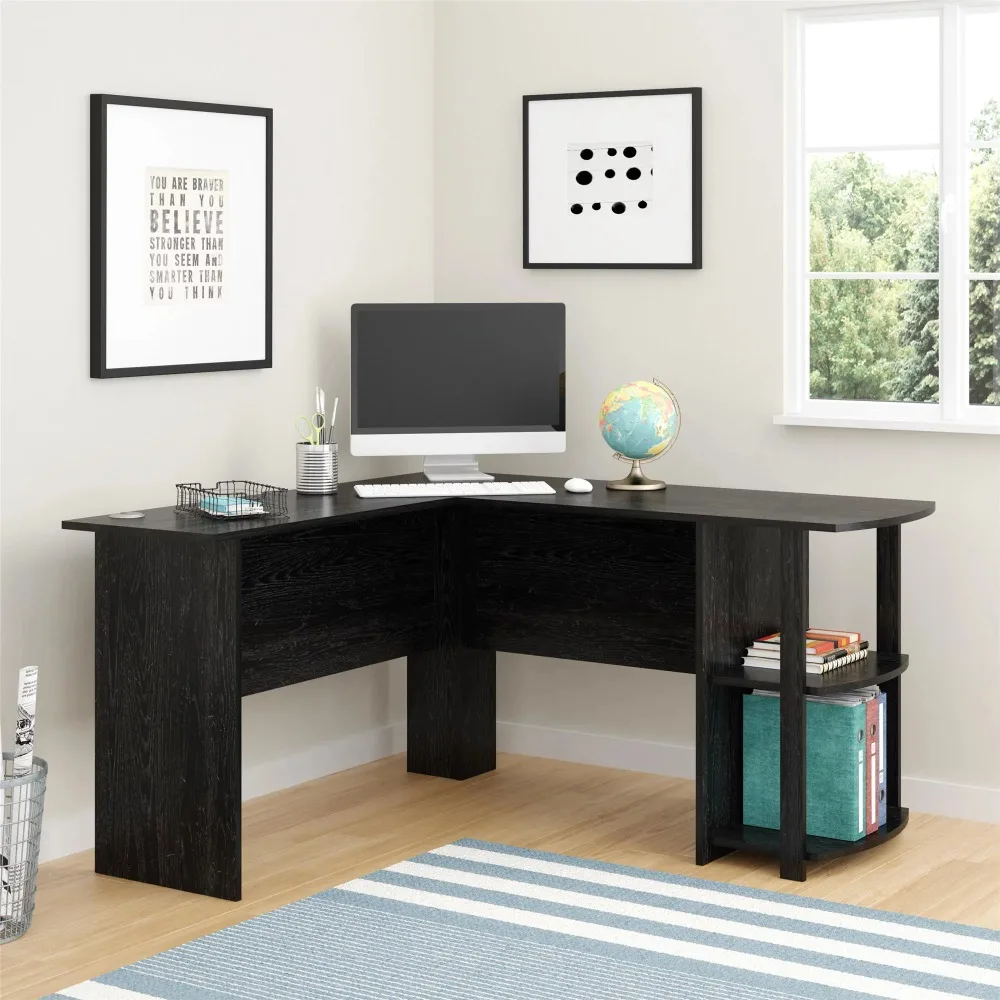 

L Desk With Bookshelves Black Oak Free Shipping Bed Room Desk to Study Table Computer Desks Gaming Organizer Writing Office