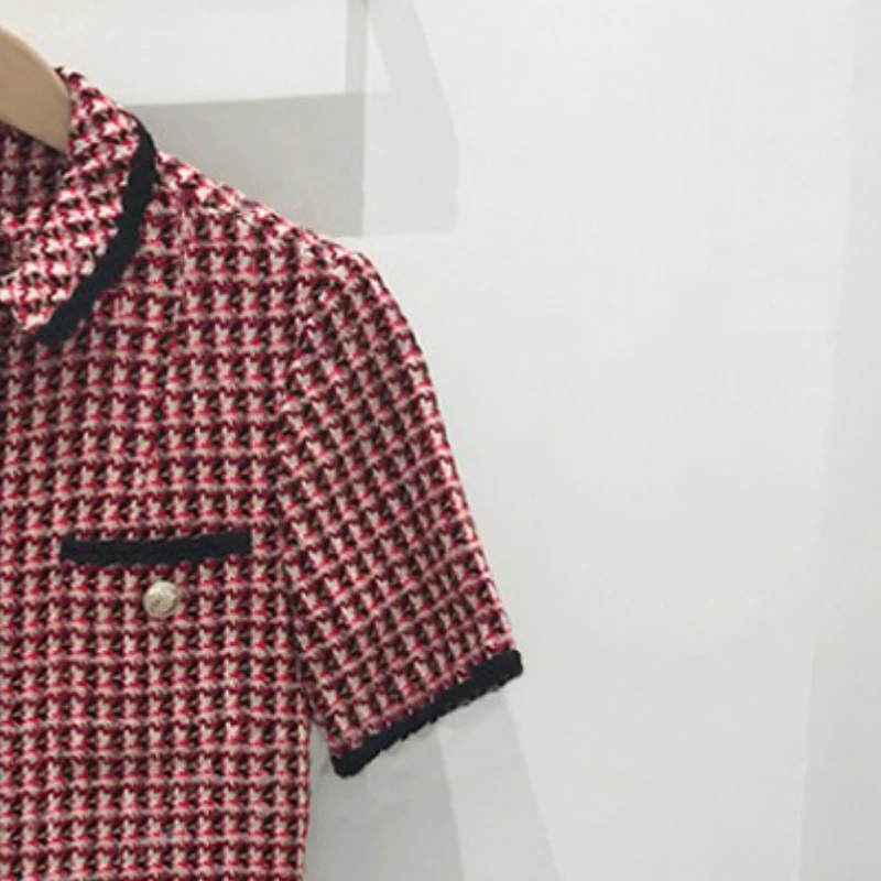 

Women's knitted pocket dress Slim short sleeve French brand office ladies elegant dress