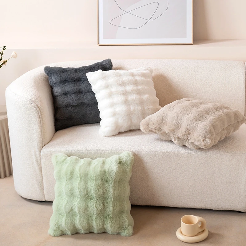 

Solid Color White Green Fur Decorative Pillows Case Nordic Style Bedroom Sofa Chair Cushion Cover Shaggy Soft Plush Pillowcase