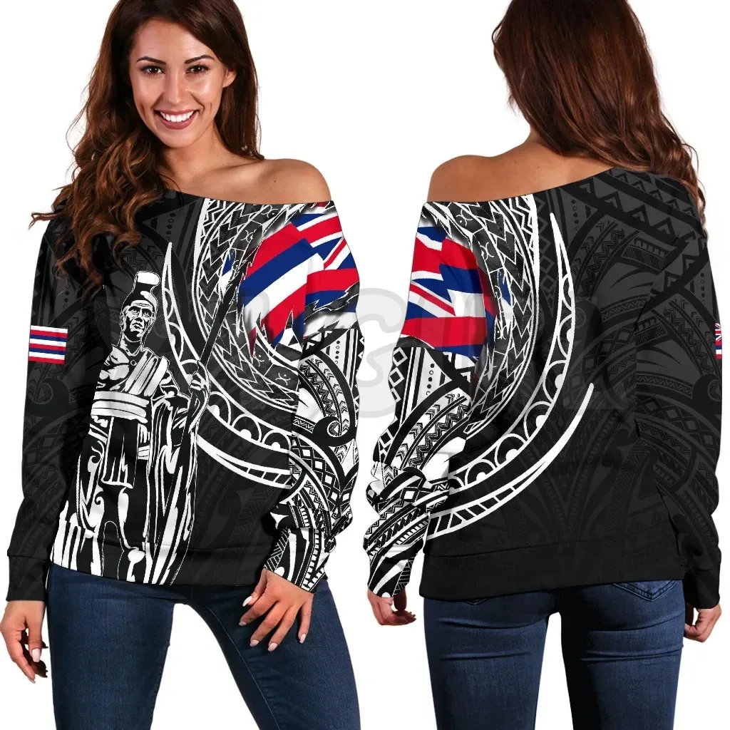 YX GIRL Hawaii King Flag Polynesian 3D Printed Novelty Women Casual Long Sleeve Sweater Pullover