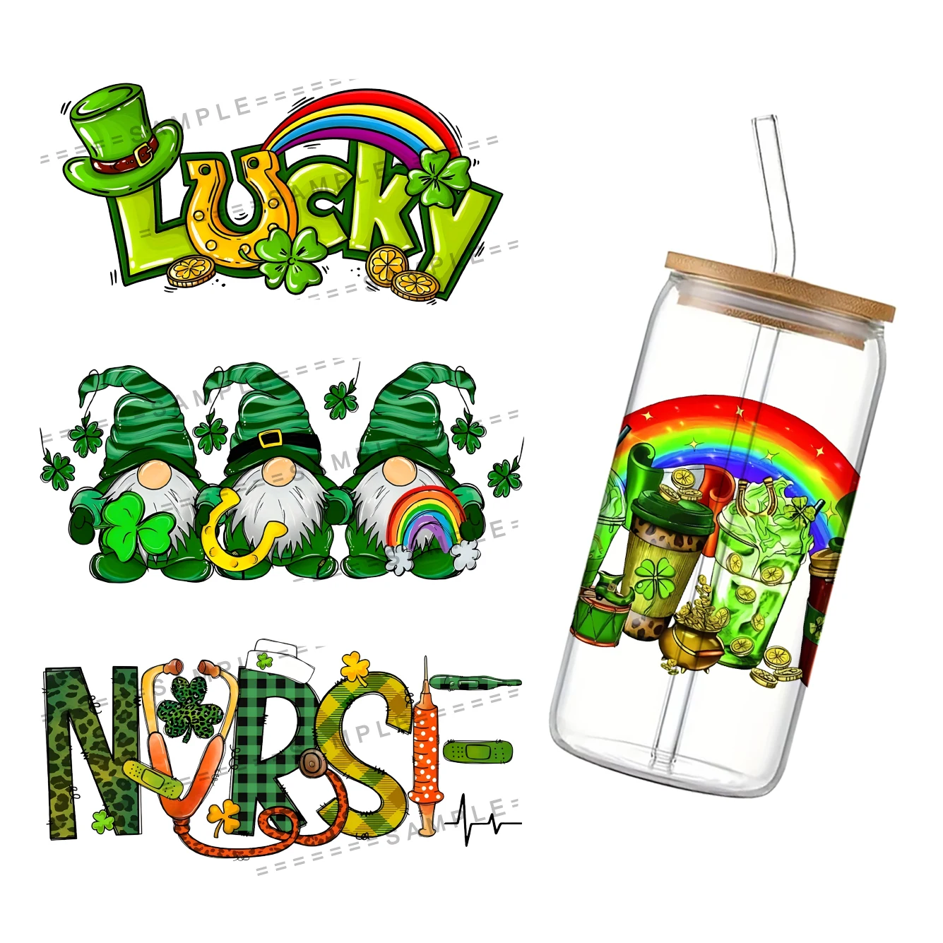 Тема Дня Святого Патрика для Libbey 16oz Can Glass 3D водонепроницаемый UV DTF кофе может