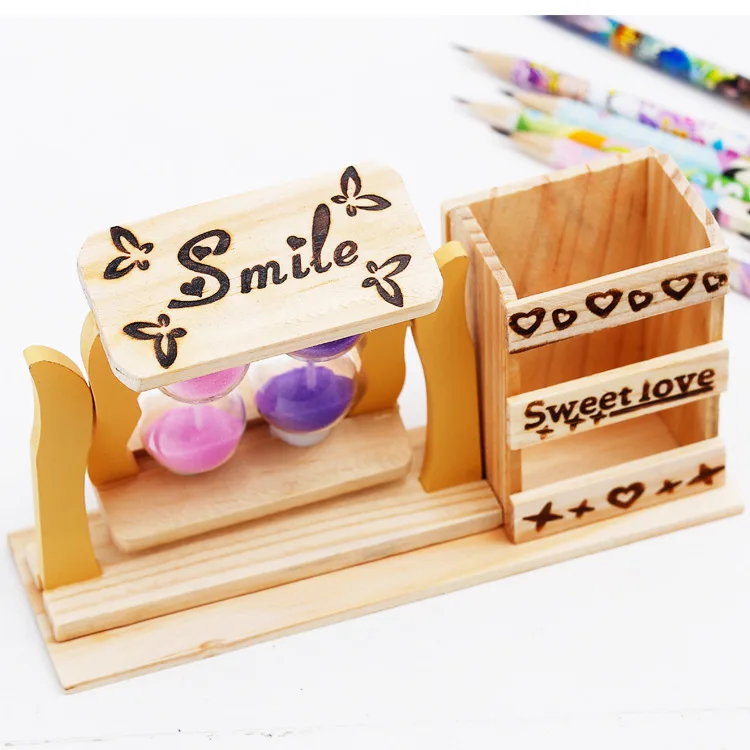 

2 Quicksand Pen Holder Hourglass Wooden Windmill Making Pen Holder Student Birthday Gift Glass