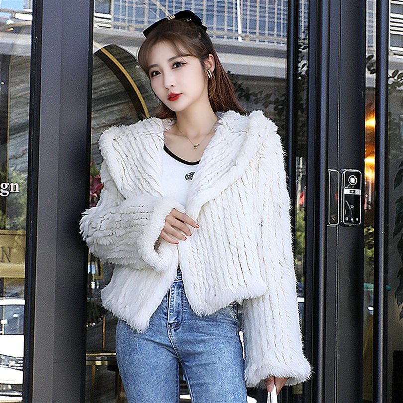 Autumn Winter New Real Rex Rabbit Fur Coats For Women Fashion Hooded Double-Sided Woven Fur Jacket Female Warm Fur Coat Y3104