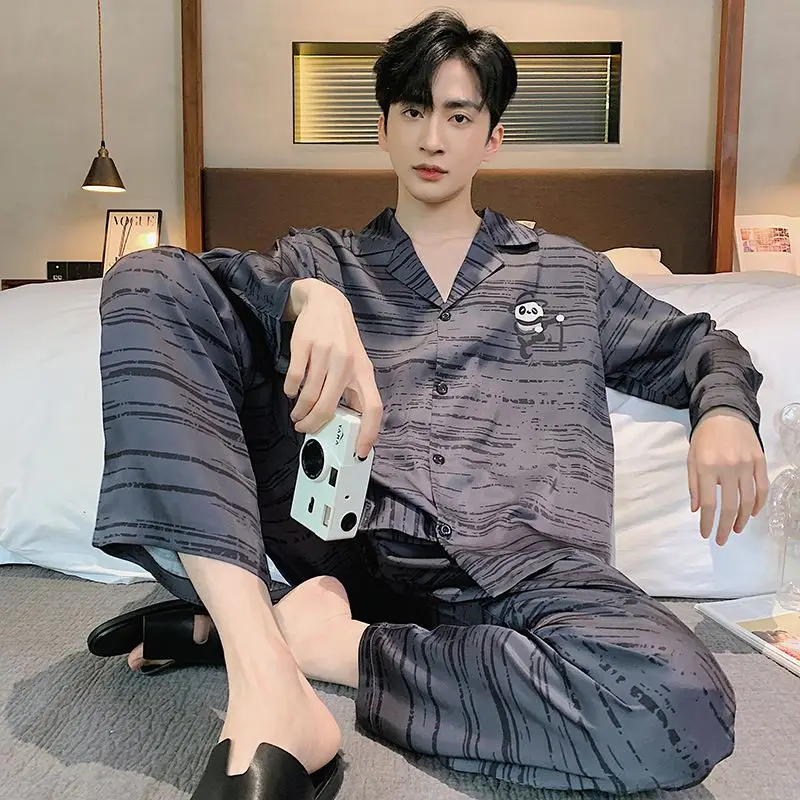 [New] men's pajamas men's long-sleeved spring and autumn youth student cartoon home suit